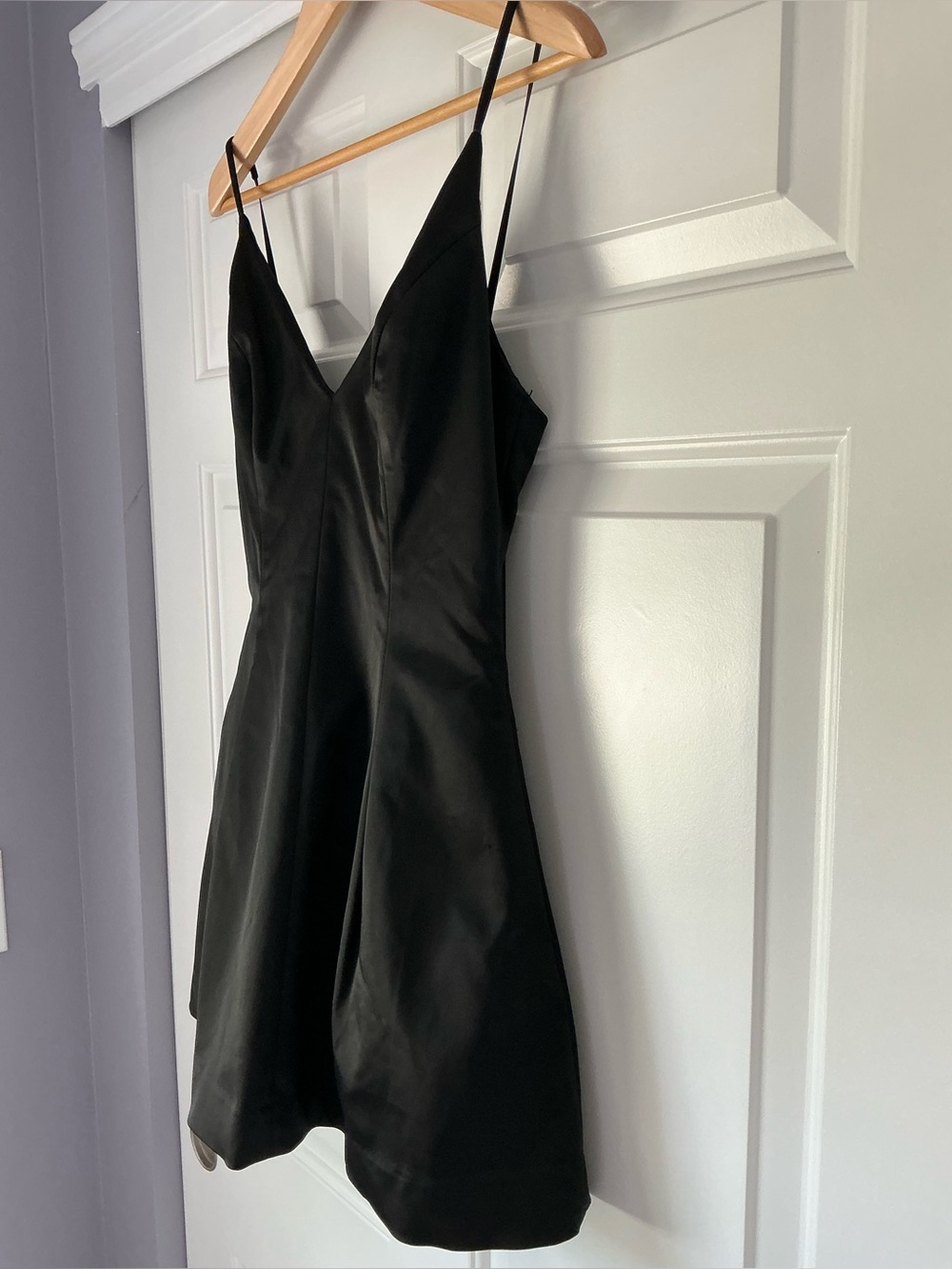 bebe Black Satin V-Neck Cocktail Mini Dress 6 - Picture 14 of 15
